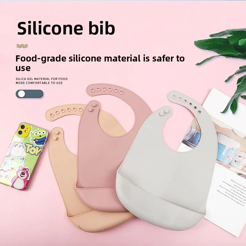 

Children's food-grade silicone bib Baby soft three-dimensional saliva pocket, waterproof and easy to wash adjustable eating bib