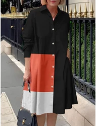 Women's Retro Shirt Dress Autumn Casual Printed Long Sleeve Dress Irregular Robe Ladies Loose Elegant Temperament Clothing 2023