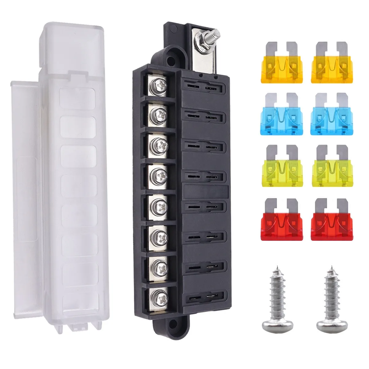 Car Boat Fuse Box Holder With 8 Way Blade Fuse Holder Block & Warning Indicator 12V~24V Power Distribution Panel Board