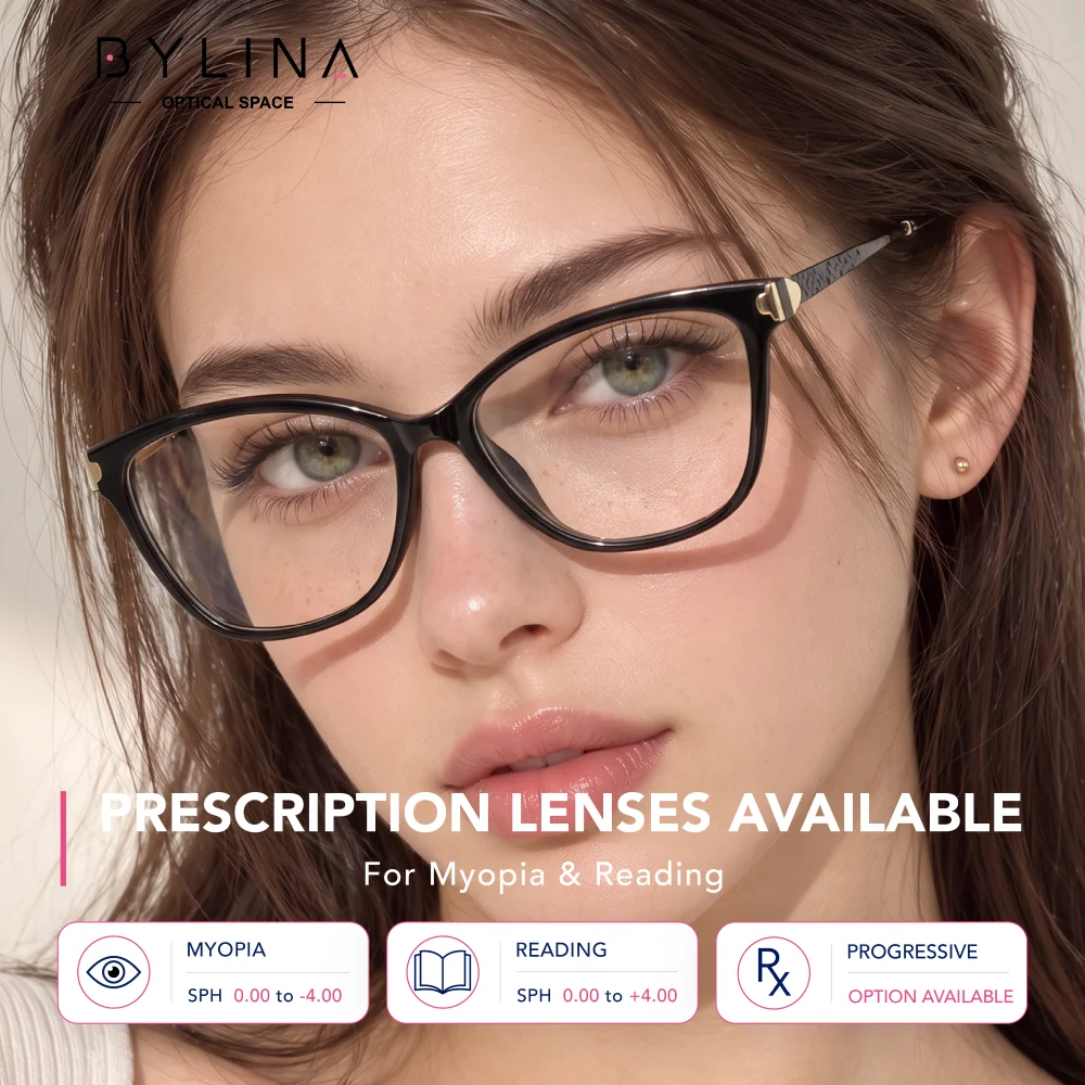 Women's Rectangular Prescription Glasses TR Frame Gold Accents Textured Metal Temples Reading or Progressive Lens Options