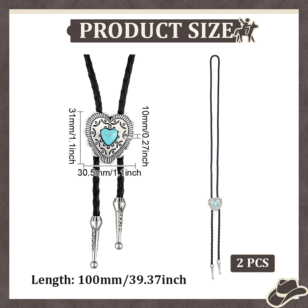 2Pcs Bolo Tie Necklaces Black Western Cowboy Bolo Tie Texas Cowboy Necktie Vintage Western Cowboys