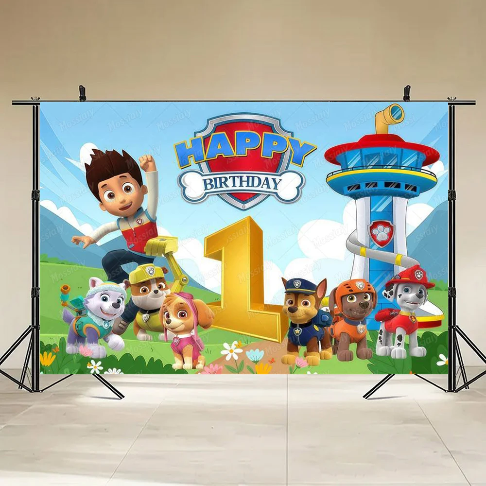 Custom Kids Name Age Paw Patrol Backdrop Boy 1~9 Year Birthday Party Photography Background Decor Puppy Banner Photo Studio
