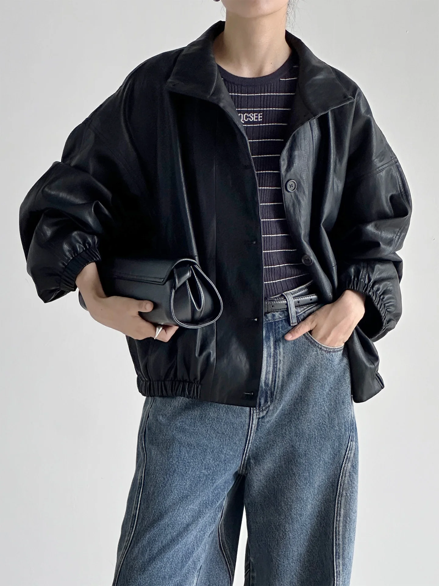 タイミングズー春秋新作 レディース ブラックPUショートジャケット レザージャケット おしゃれなショートアウター トレンドの女性向け