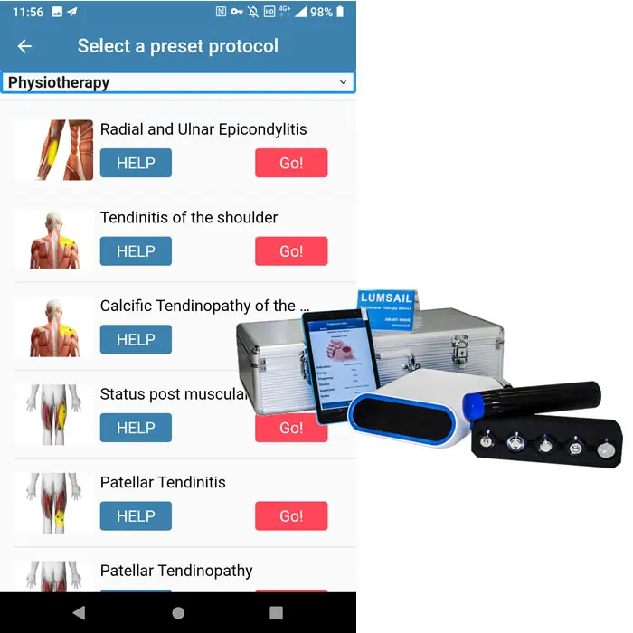 Mobile radial shockwave machine for physiotherapy, urology clinic use