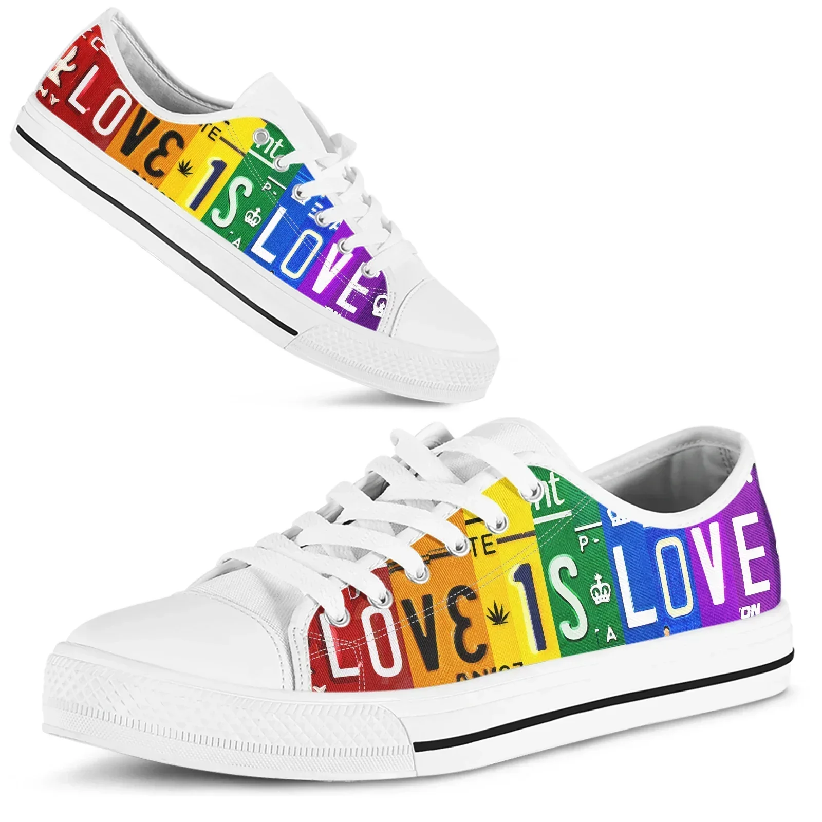 License Plate LGBT Love Is Love 2023 New Women Vulcanize Shoes Canvas Sneakers Fashion Lace-up Rubber Flat Autumn Footwear