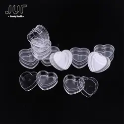 Vazio plástico claro coração forma creme jar, caso cosmético, transparente maquiagem recipiente, jóias, brinco de armazenamento, jarras caixas, 10pcs