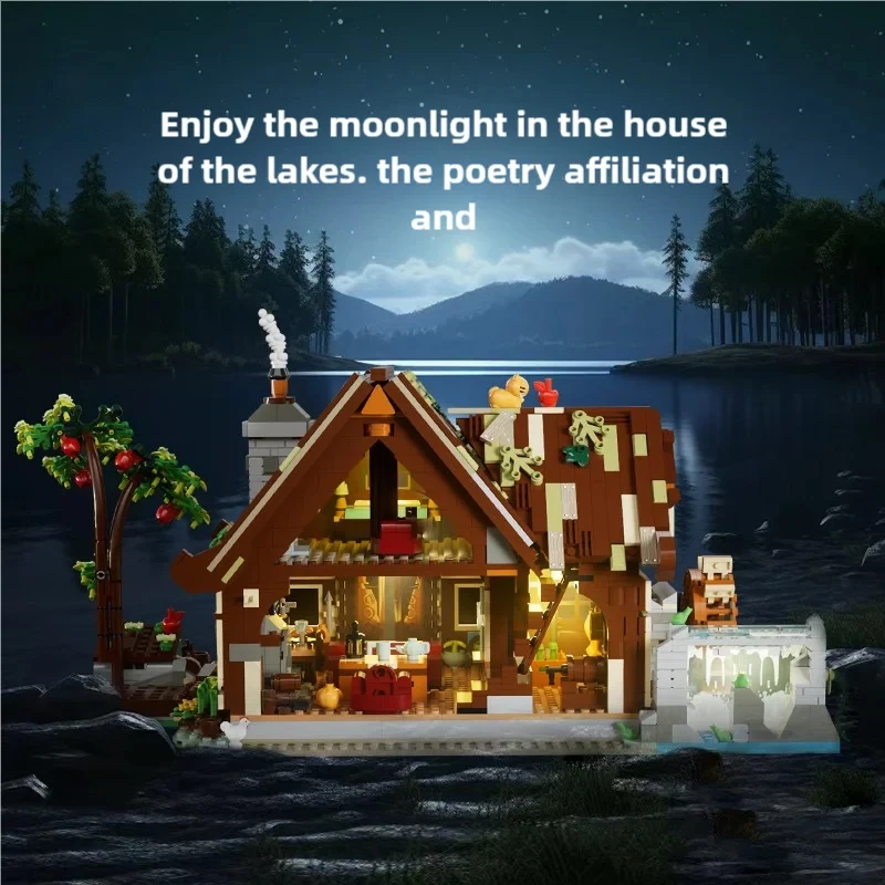 2567PCS Lakeside Cottage Gebäude Ziegel Sets Modell Ansicht Holz Haus Mit Licht MOC Montage Blöcke Spielzeug Kreative Geschenke