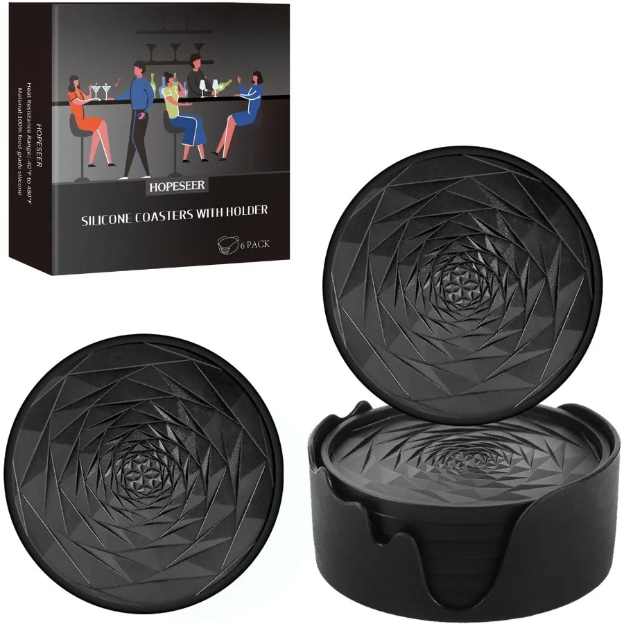 

Silicone Coasters Set of 6 with Holder que Rose Petal Design Drink Coasters for Table Protection Cup Mat for Hot-Cold Beverages