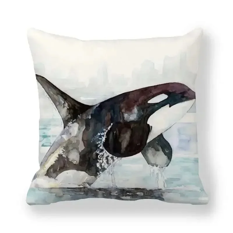 Killer Whale Ocean Pattern throw pillow cover with short plush print for living room sofa decoration cushion cover pillow covers