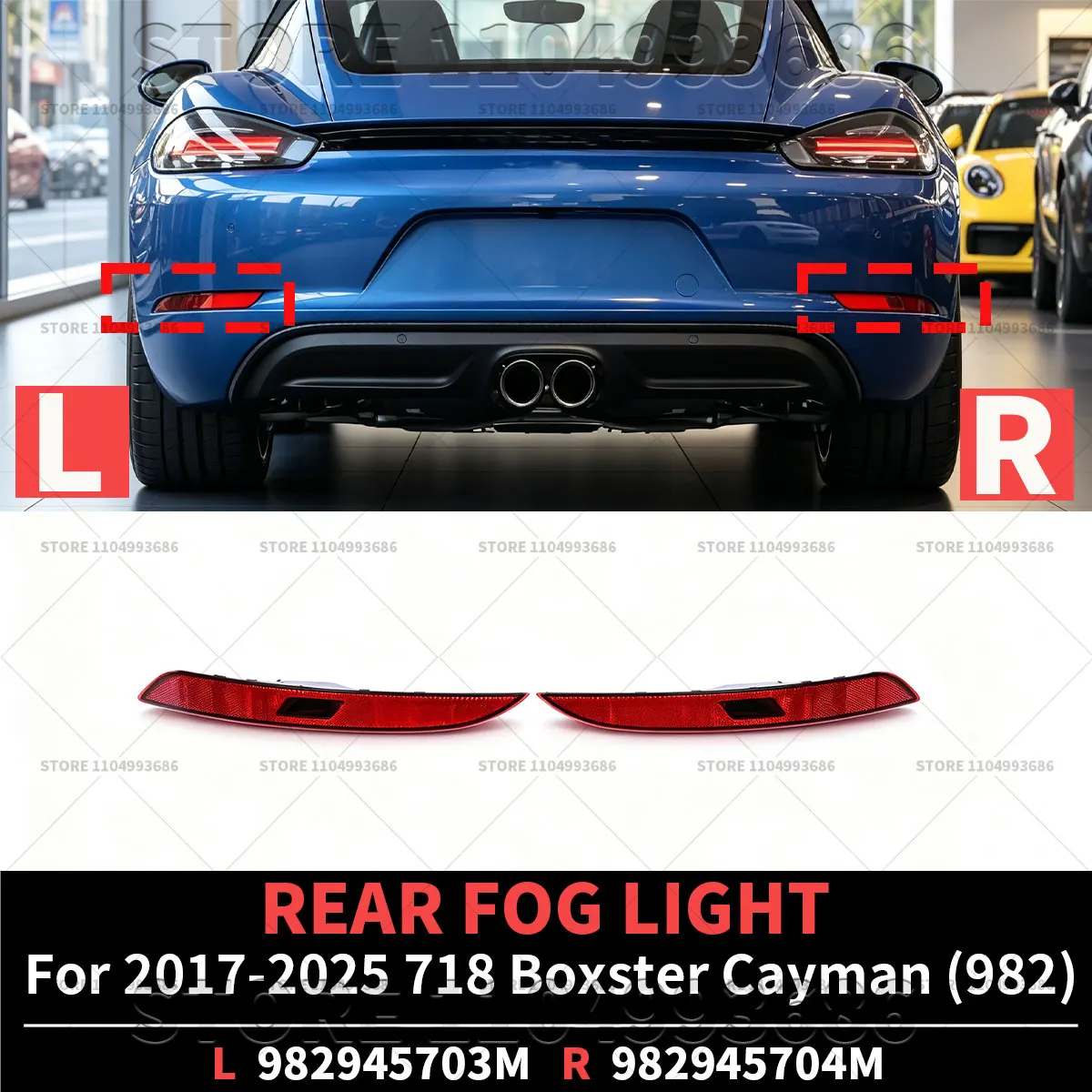 For Porsche 2017-2025 718 Boxster Cayman (982) Base GTS S T Rear Bumper Lights OEM 982945703M 982945704M 982945704K 982945703K