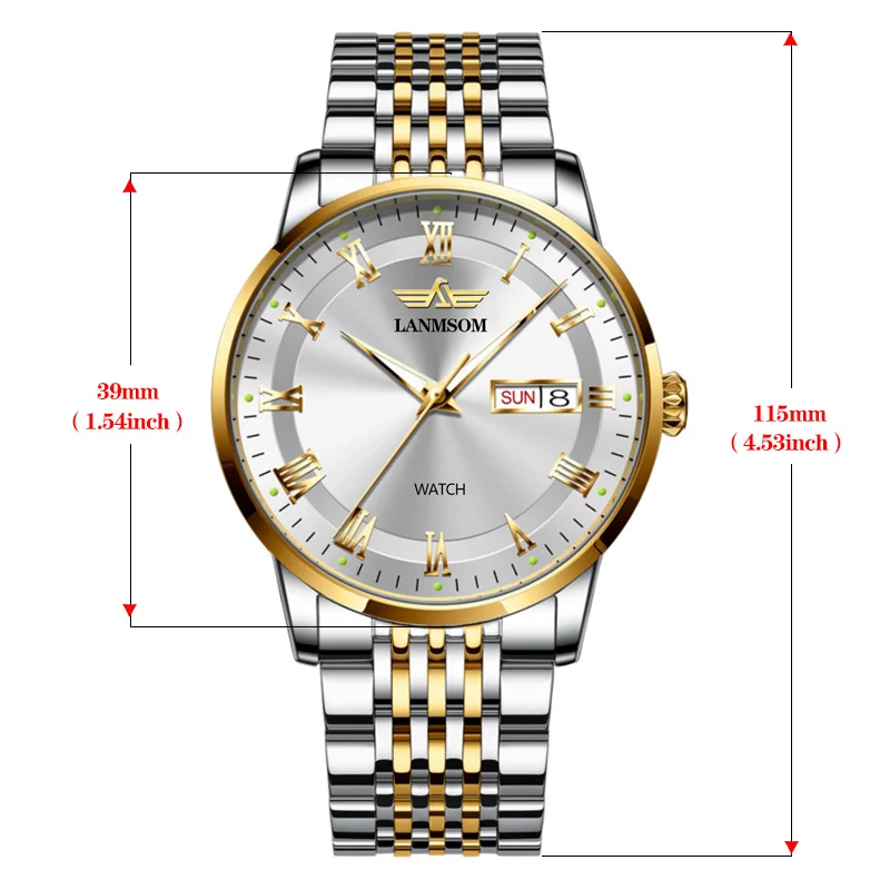 LANMSOM Classic Business Men's Watch Automatic Calendar Quartz Watch Roman Scale Clock Simple Waterproof Casual Men's Watch