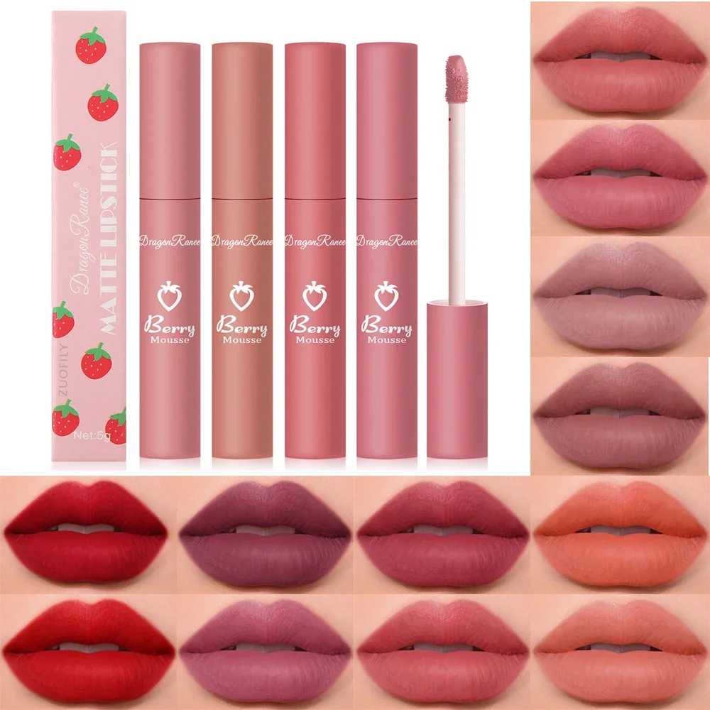 Brillo de labios mate, 12 colores, Mousse de bayas, esmalte de labios de terciopelo, resistente al agua, duradero, no fácil de decolorar, lápiz labial Sexy, maquillaje de labios cosmético nuevo