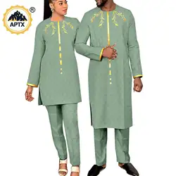 African Matching Outfit for Couples Men Clothes Kaftan Bazin Riche Women Long Top and Pant Sets Agbada Wedding Wear Y23C037