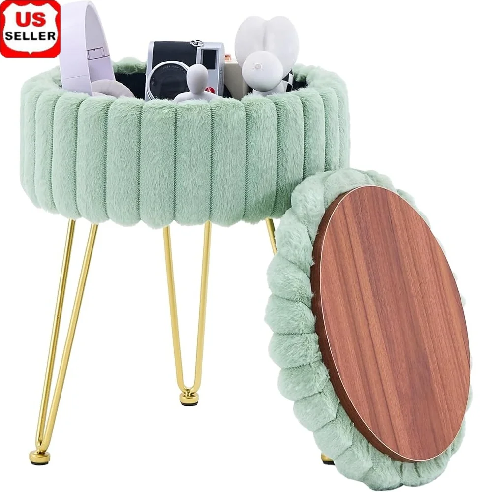 

Круглый оттоманский табурет с обивкой из искусственного меха, металлические ножки, подставка для ног, дополнительные сидения, стильный современный дизайн, скрытое хранилище