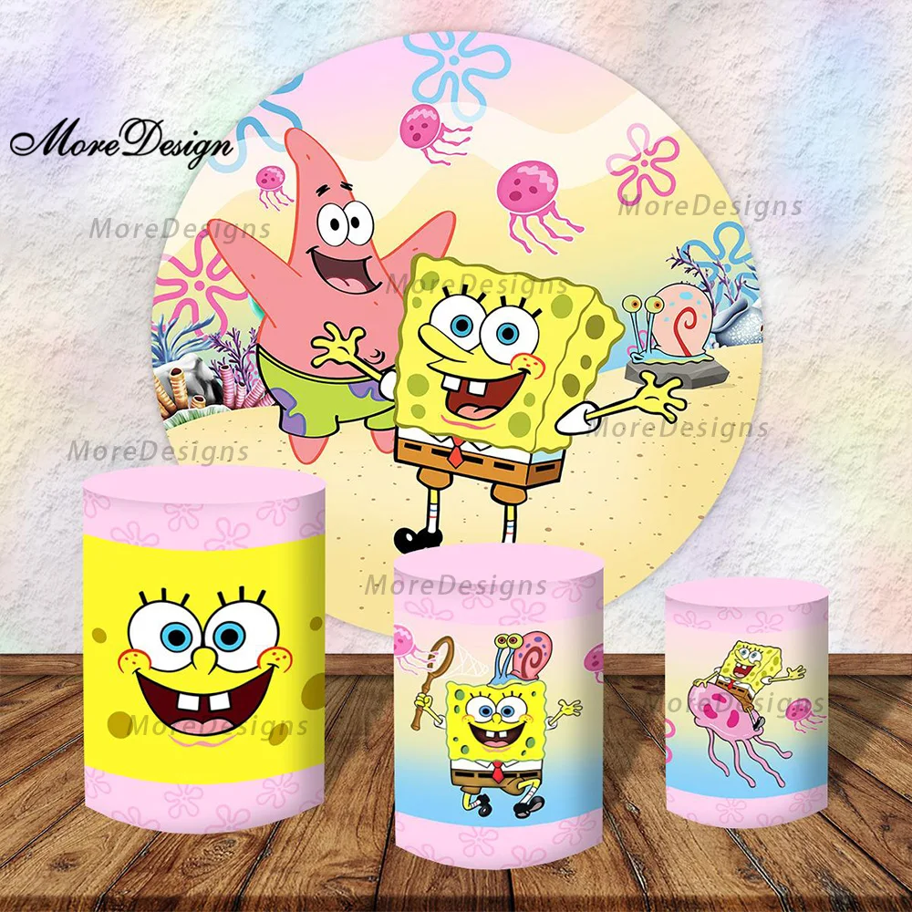 Bandai SpongeBob Party Round Backdrop Patrick Circle & Cylinder Cover Boys Birthday Baby Shower Photography Background