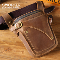 Men's Vintage Genuine Leather Waist Bag Casual Mobile Phone Bag Top Layer Cowhide Outdoor Cellphone Holster Crazy Horse Leather