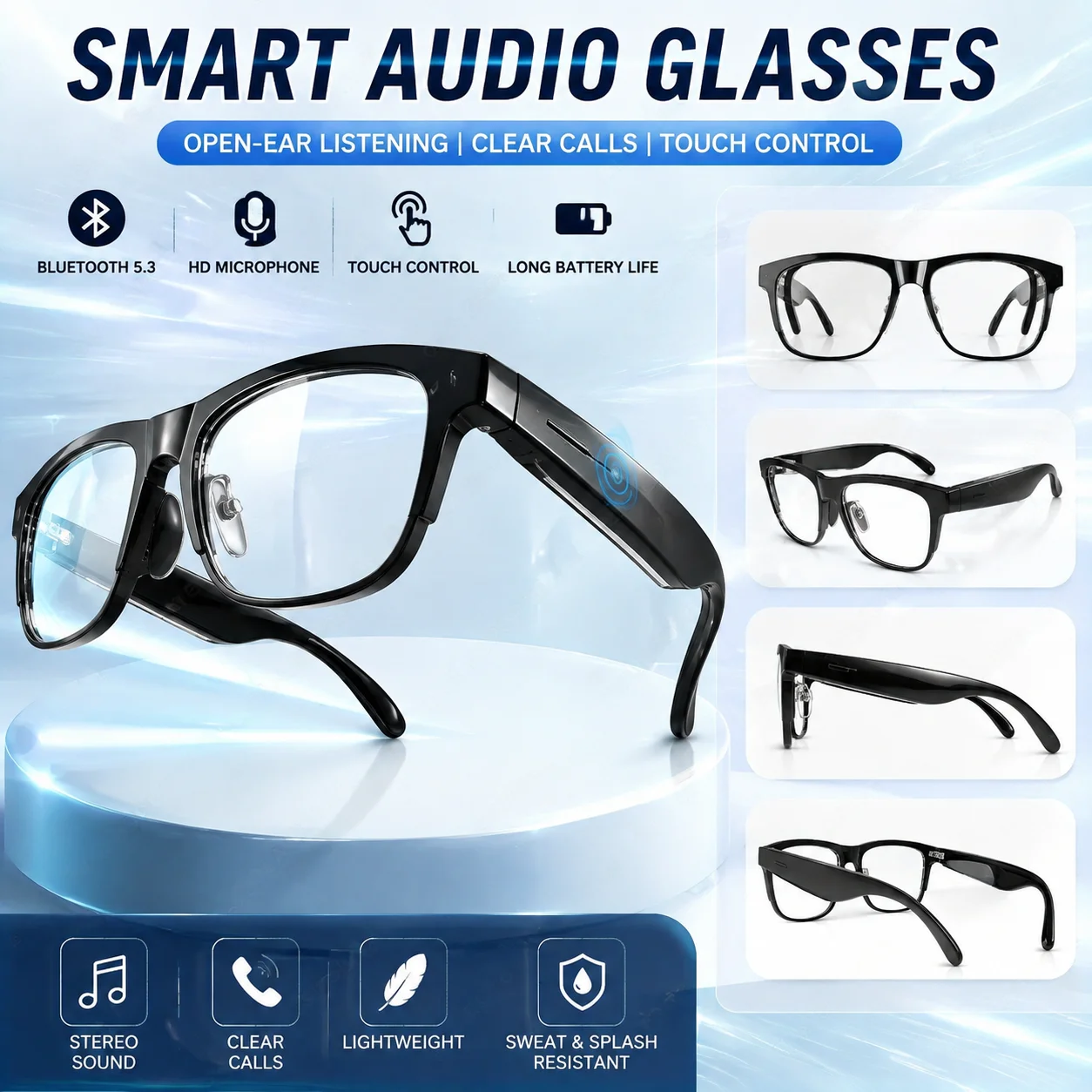 NEW Bluetooth Audio Glasses Smart Sunglasses Open Ear Wireless Headphones Hands Free Calling Music Sports Eyewear AIMB-G1Max