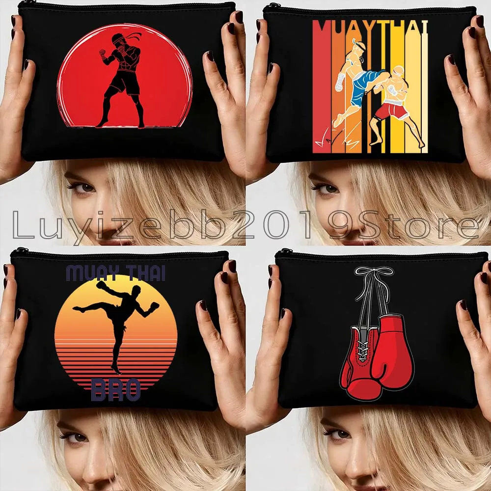Keep Fighting Yourself Cute Strong Red Fighter Boxing Gloves Muay Thai Lover Gifts Canvas Cosmetic Makeup Bag Card Case Pouch