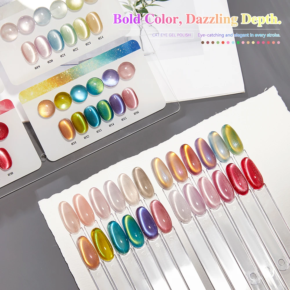 

Vendeeni 36 Colors/set Gold Glitter Glass Beads Crystal Magnetic Wide Cat Eye Gel Nail Polish With Color Card TPO/HEMA FREE