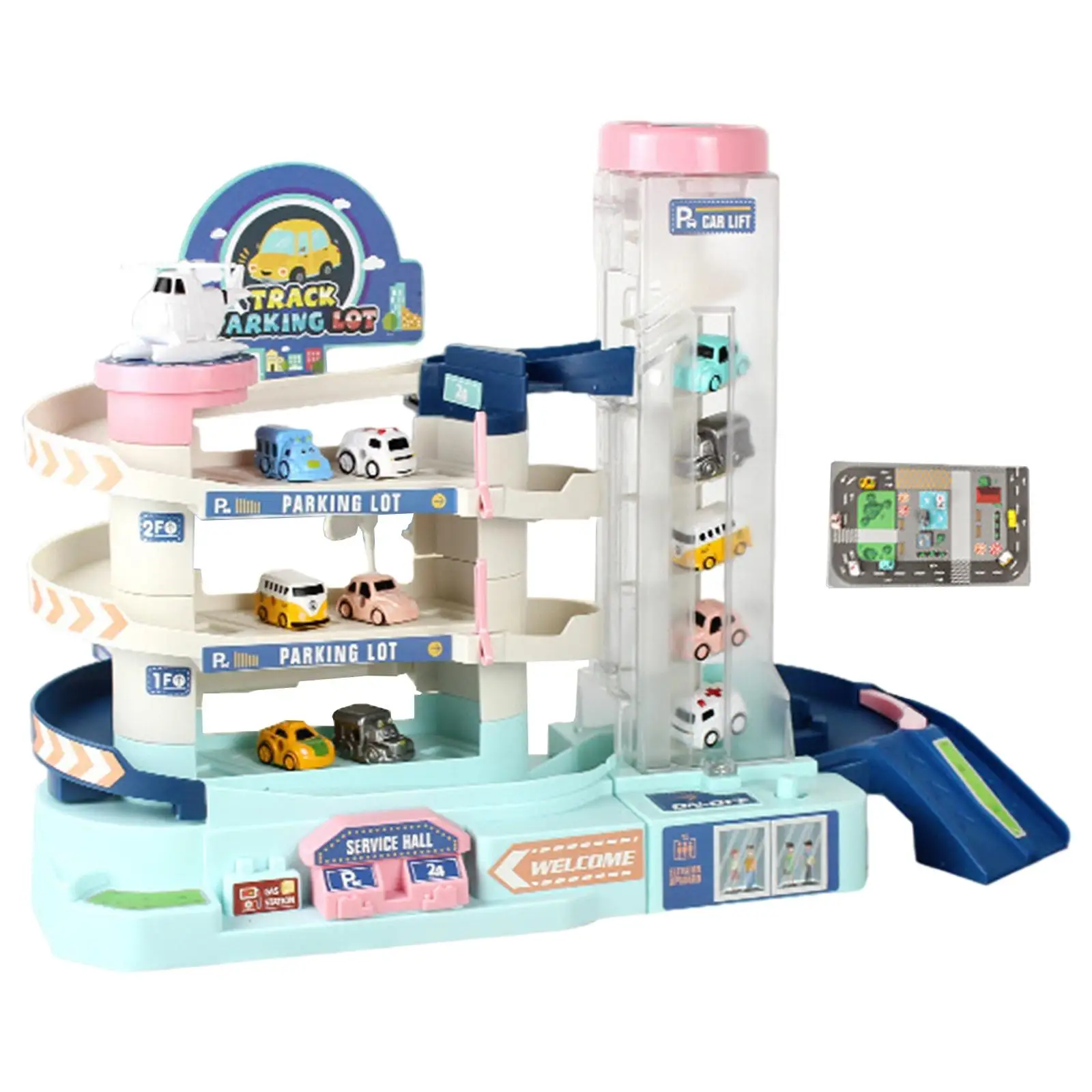 Car Parking Garage Toy with Light & Sounds Race Track Electric Elevator Garage Building Car Garage Indoor Games Family