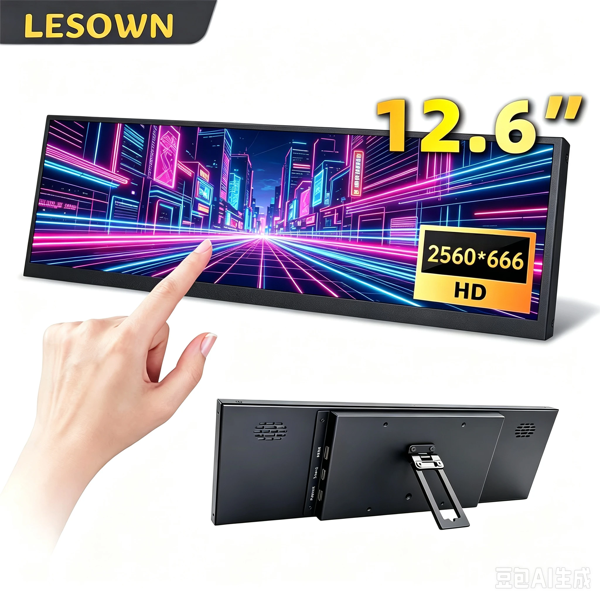 LESOWN Long Bar 12.7 12.6 inch Monitor 120Hz 2880x864 IPS Touch HDMI Type C Sensor Panel LCD Data Ancillary Screen Temp Display