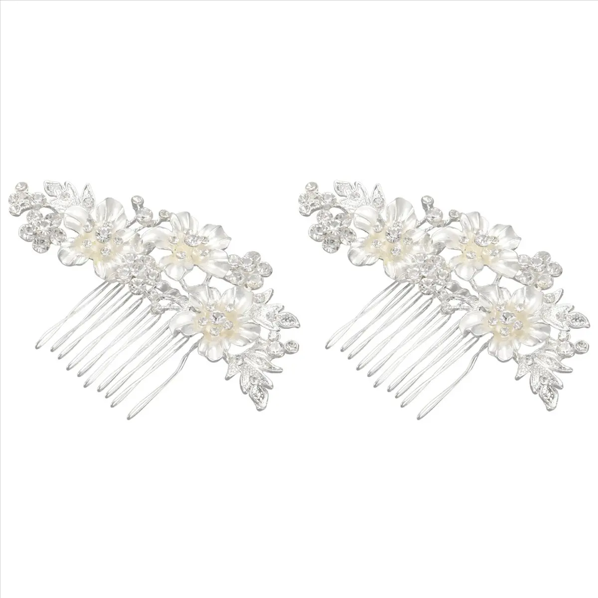 【COUPON!】{0}2X Wedding Bridal Hair Combs Vintage Imitation Crystal Hairpins Prom Jewelry Gold Silver Flower Pattern Women Silver