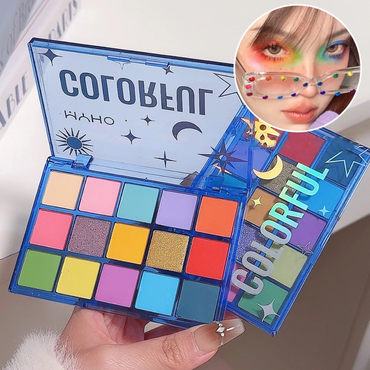 Navidad Arco Iris 15 colores sombra de ojos placa de maquillaje rendimiento escenario maquillaje brillo perla mate sombra de ojos ojos maquillaje cosméticos