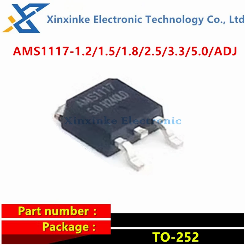 

50PCS AMS1117-1.2V/1.5/1.8/2.5/3.3/5.0/ADJ TO-252 Stabilized Power Supply Chip Step-down IC LDO Linear Voltage Regulation ICs