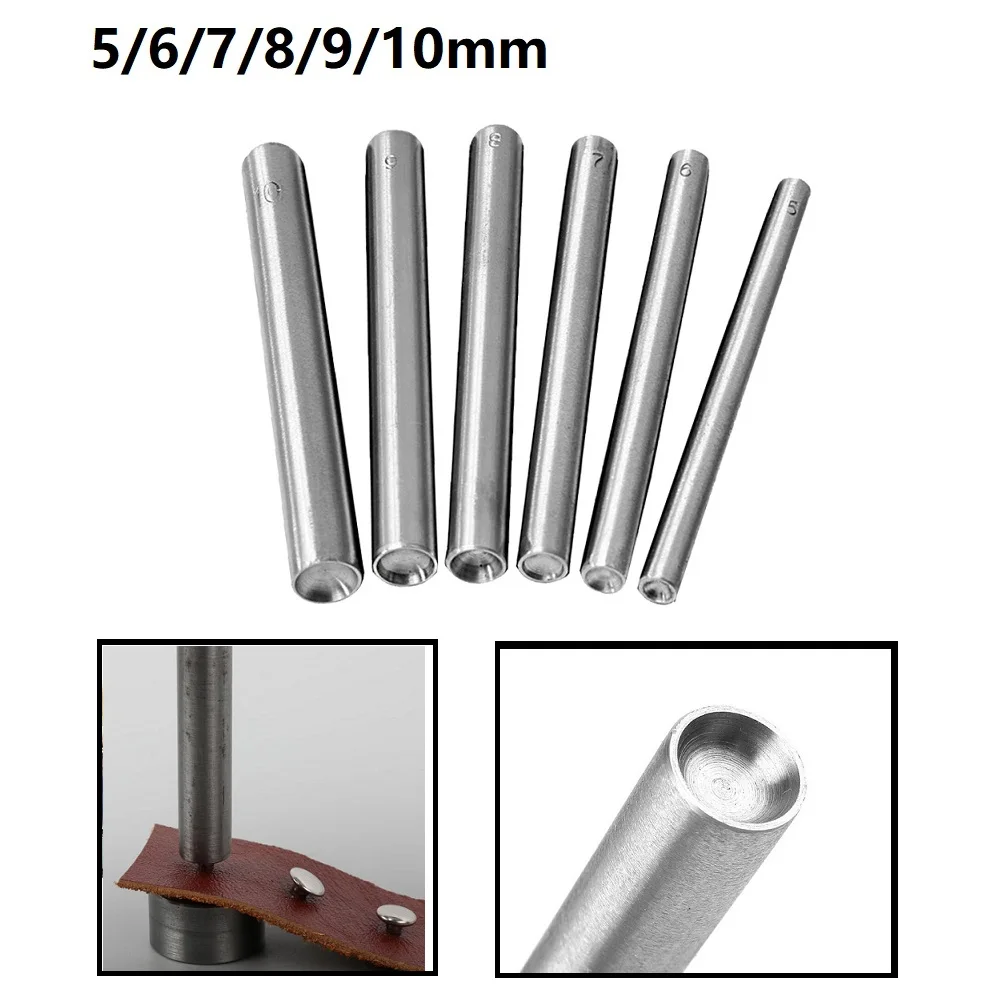 Pièce plus lente bombée Rivet à pression, réglage en acier pour goujons à pointes, setter de poinçonnage, maroquinerie, vêtement, chaussure, outil à main, 5mm, 6mm, 7mm, 8mm, 9mm, 10mm
