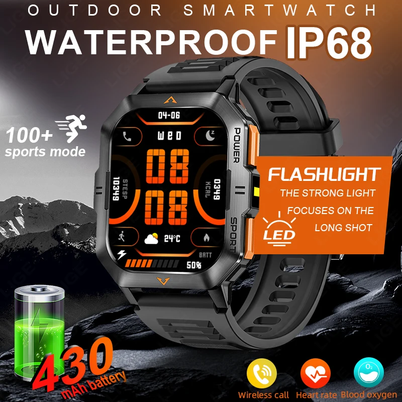 

LIGE 2025 Outdoor Sport Smart Watch Men IP68 Waterproof Bluetooth Call 100+Sport Mode 430mAh 2.01-Inch 240*296 Full Screen Touch