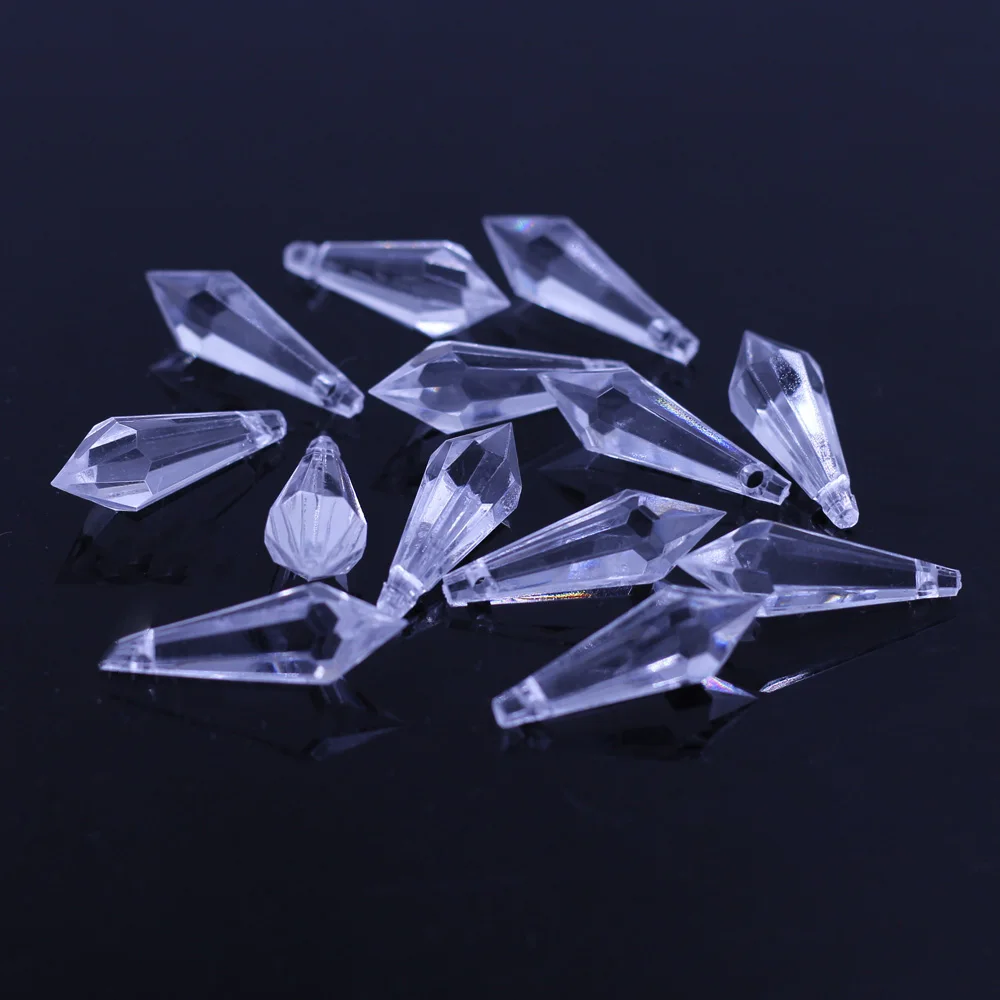 Pendants Teardrop Faceted Crystal Shape Acrylic Clear For Charms Necklaces Jewelry DIY Making Findings 31x10mm