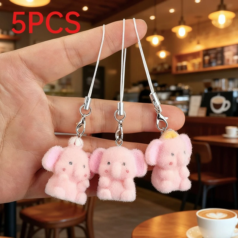 5Pcs Cute 3D Flocking Resin Elephant Charms Animal Pendants DIY Accessories For Phone Lanyard Bag Keychain Decor Ornaments