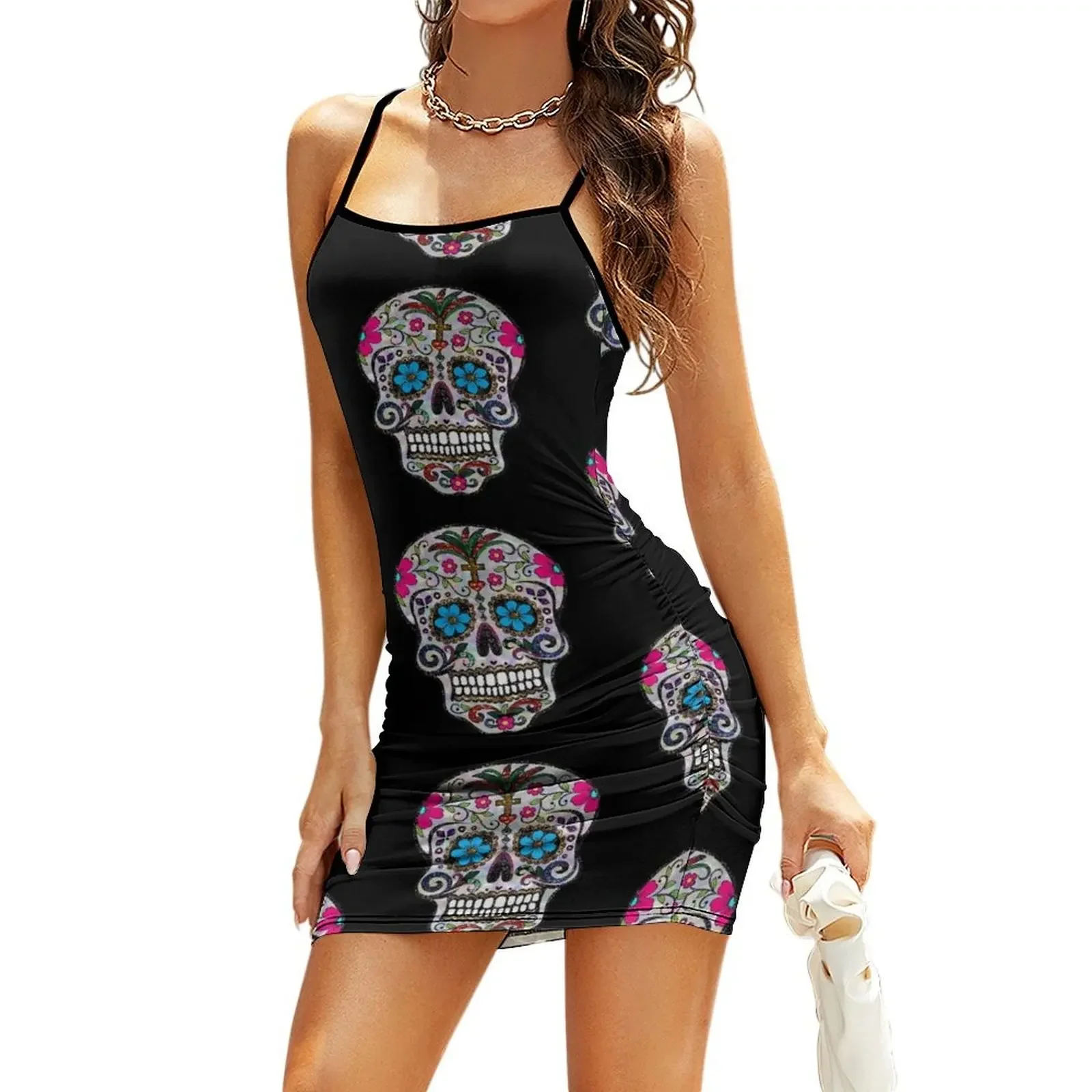 

sequin print Sugar Skulls Sling Dress clothes for women Long dress dresses for womens long dress women