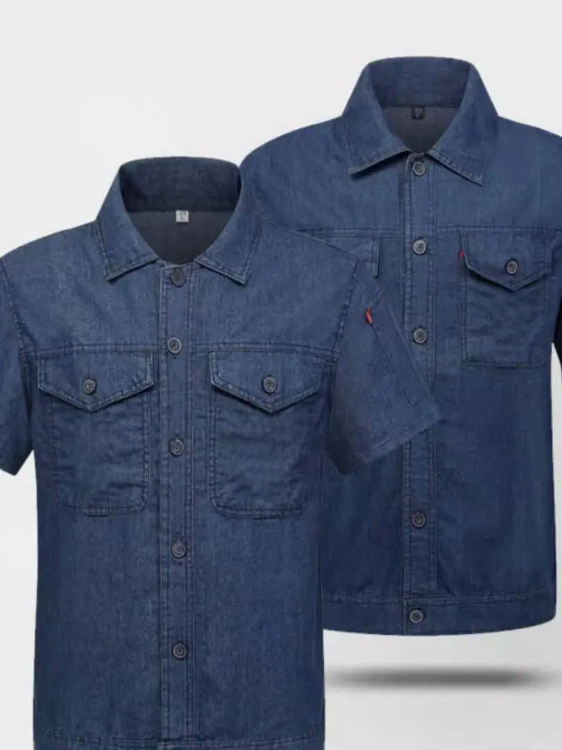 Men's Denim Shirt Long Sleeve Thin Breathable Loose Fit Deep Blue Wear Resistant Casual Outerwear Summer Work Uniform view 5