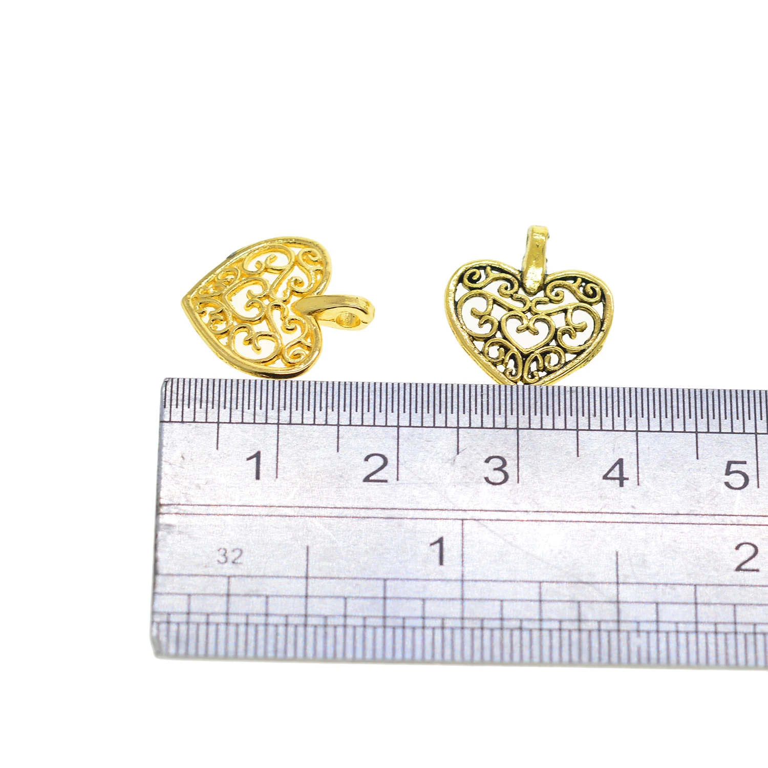 50 Pcs Tibetan Silver gold bronze 4 colors classic Filigree Heart Charms dangle Jewelry DIY Making image 3