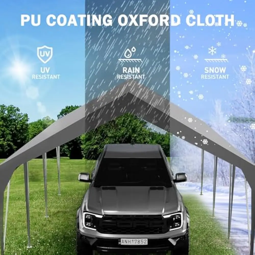 Tettuccio per carport resistente da 10 x 20 piedi con telaio robusto, riparo per garage portatile impermeabile e resistente ai raggi UV, altezza regolabile