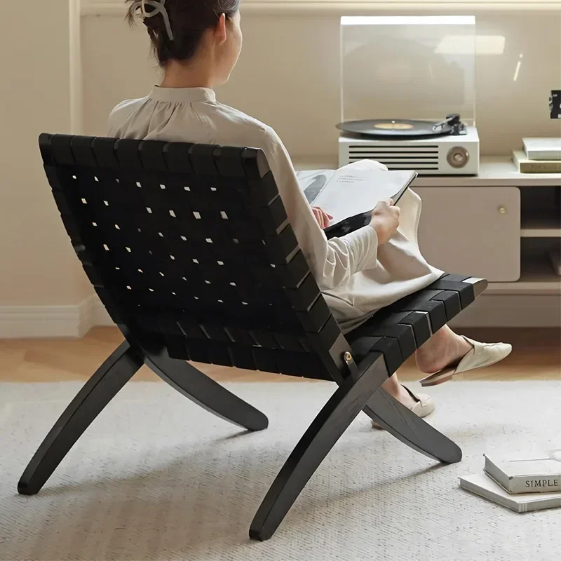 Folding Weaving Sofa Rope Weaving Leisure Reading Chair Living Room Sofa Chair Outdoor Balcony Black Back