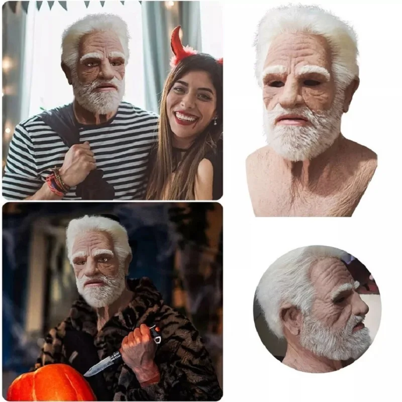 Mask 2025 Male Halloween Carnival Terror Full Head Face Realistic Silicone Grandpa Wrinkle Real Elderly Masks Party Cosplay view 5