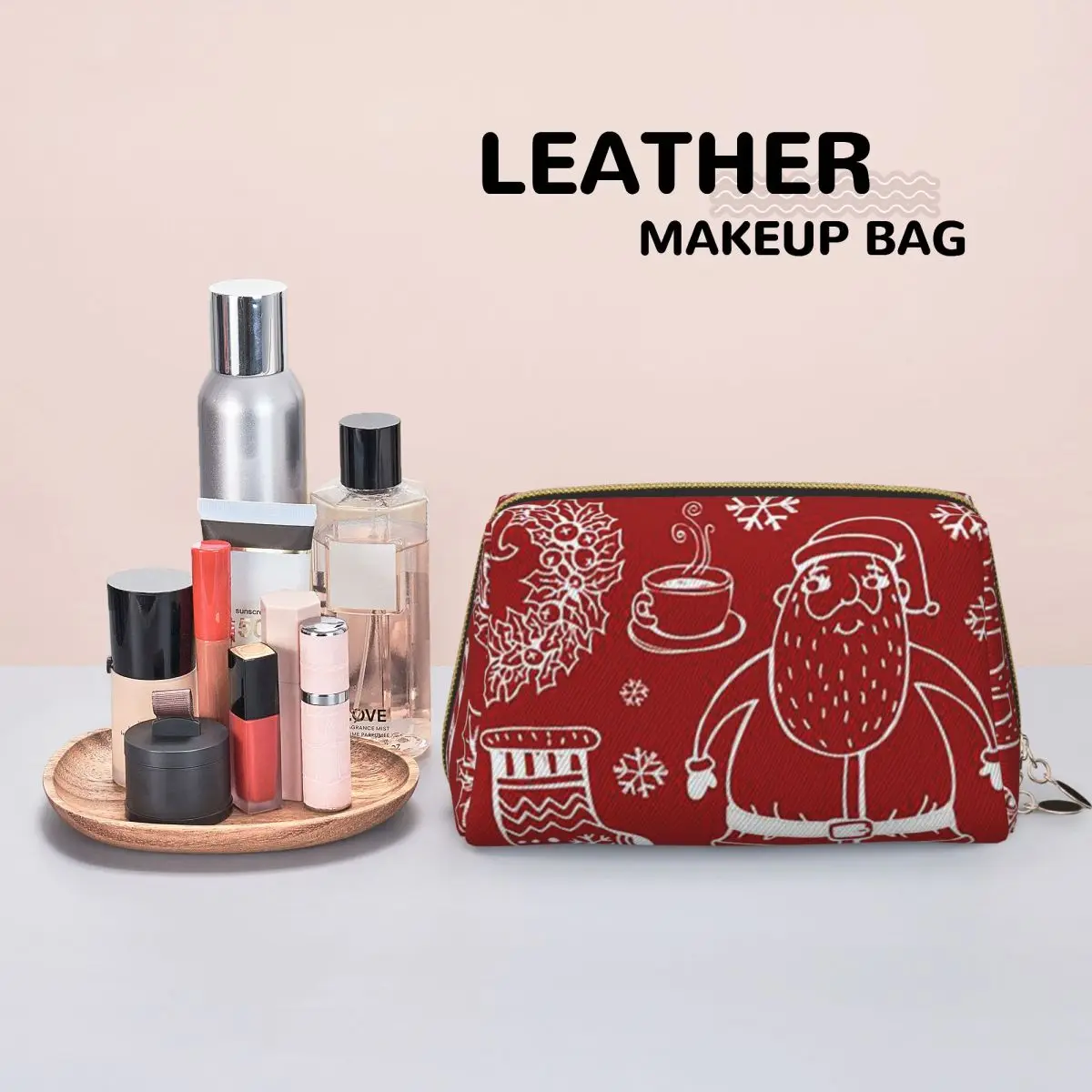 Merry Christmas & Happy Holidays! Women Cosmetic Bag Travel Makeup Organizer Pouch Toiletry Storage Dopp Kit Box