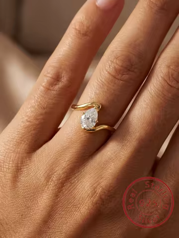 925 Sterling Silver Fashion Simple Water Droplet Zircon Ring For Women Engagement Wedding Luxury High Quality Fine Jewelry