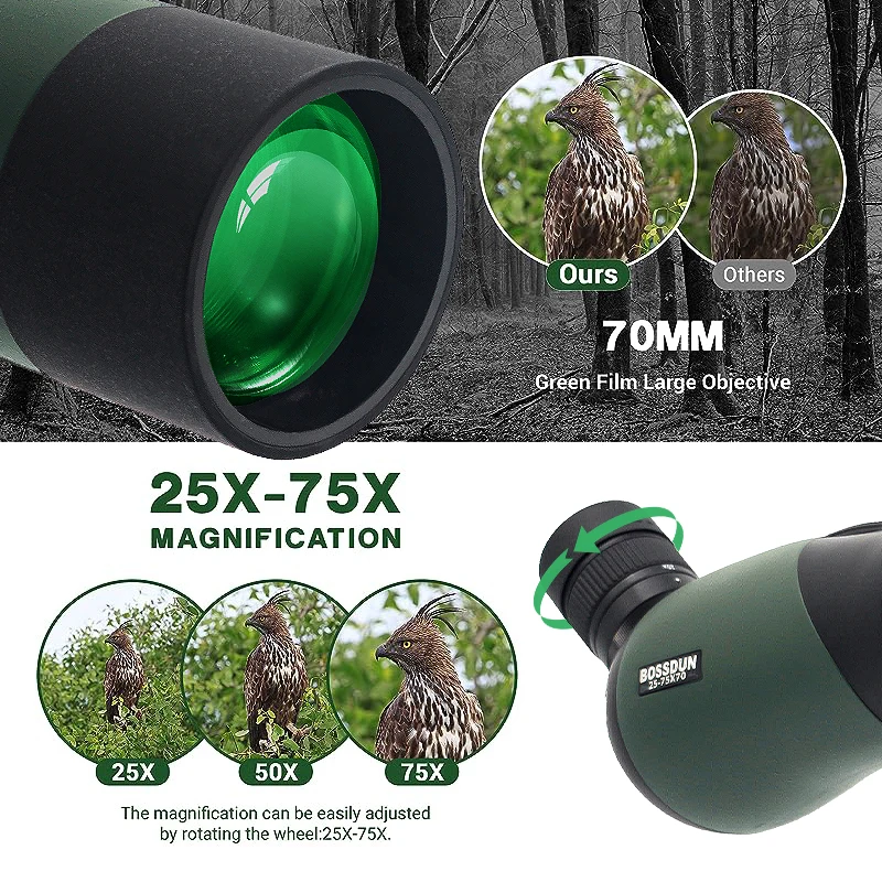 25-75x70 Spotting Scope 45 Degree Angled Zoom Telescope With Tripod Waterproof For Target Shooting Bird Watching Hunting