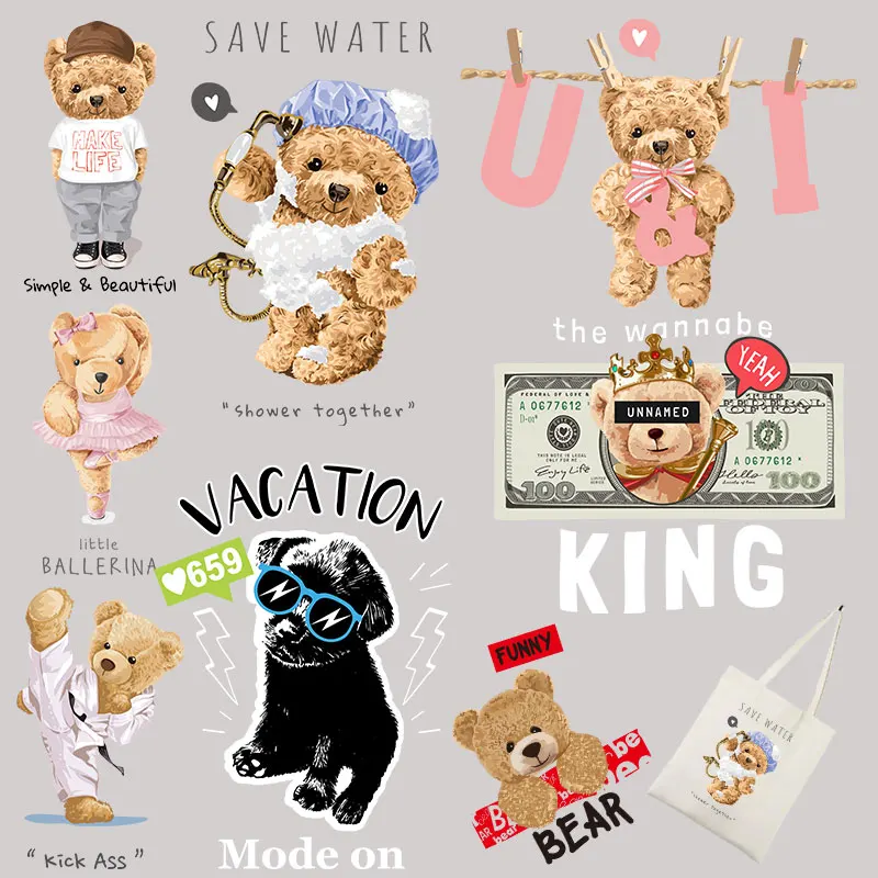 

Cartoon fashion dance letter bear animal pattern Thermal transfer printing On T-Shirt Clothing Printing Stickers on fabric