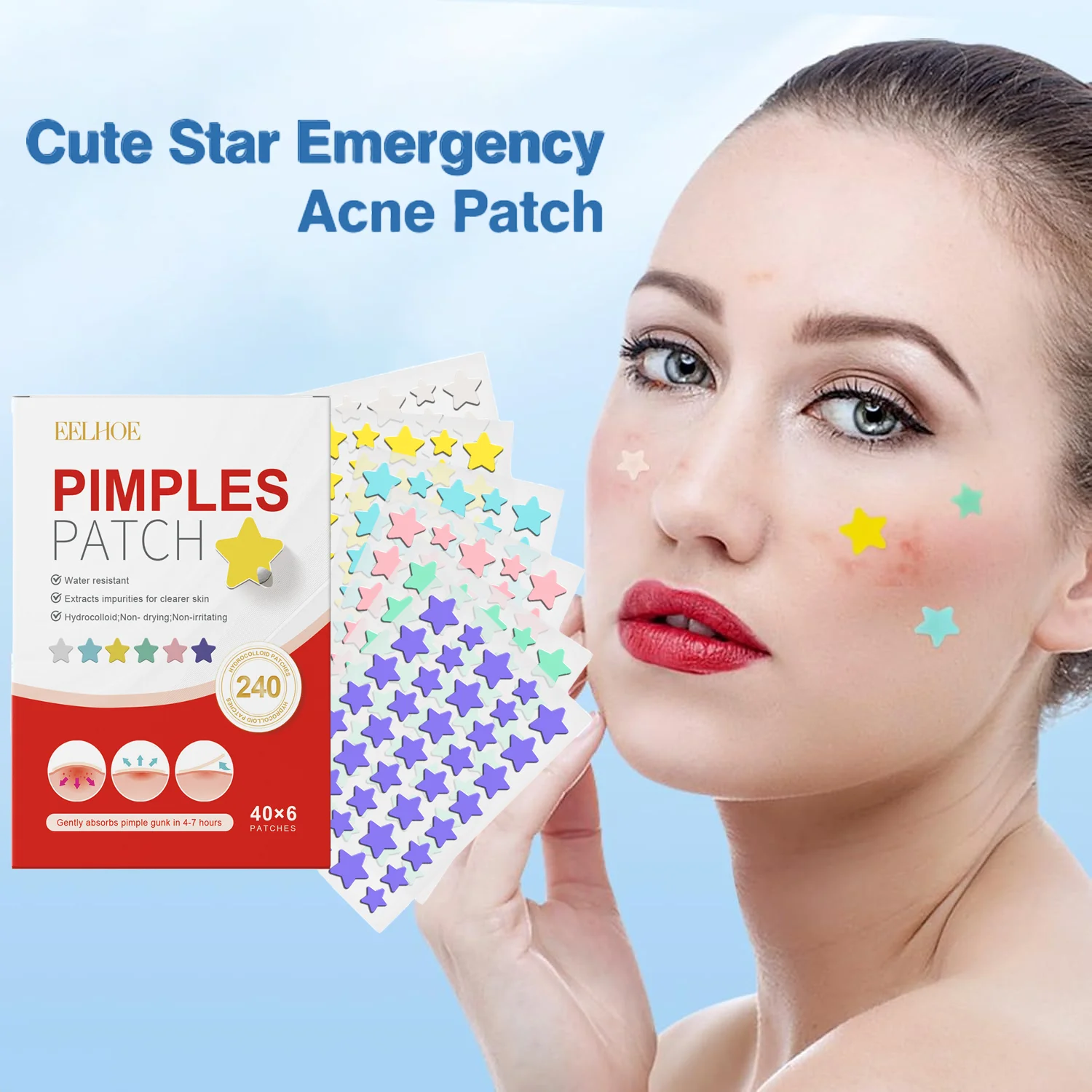 240 Uds nuevo parche para espinillas parches para acné corazón/estrella/flor/forma redonda parches de puntos para acné hidrata para cubrir manchas y imperfecciones