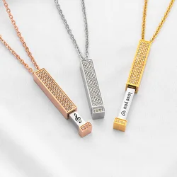 Duoying Stainless steel Zirconia Hidden Drop Custom Engraved Text Pendant Name Necklace