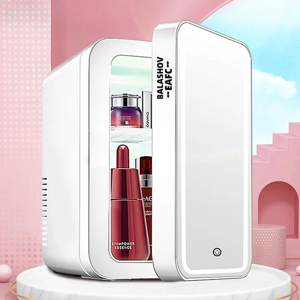 4L Mini Makeup Fridge WIth LED Light Mirror Portable Cosmetic Storage Refrigerator Keep fresh Cooler for Home Car Dual Use
