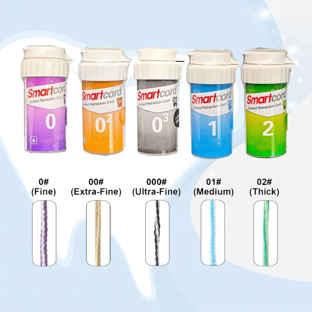3PCS Disposable Gingival Retraction Cord Knitted Cotton Hemostatic 5 Sizes for Crown Preparation