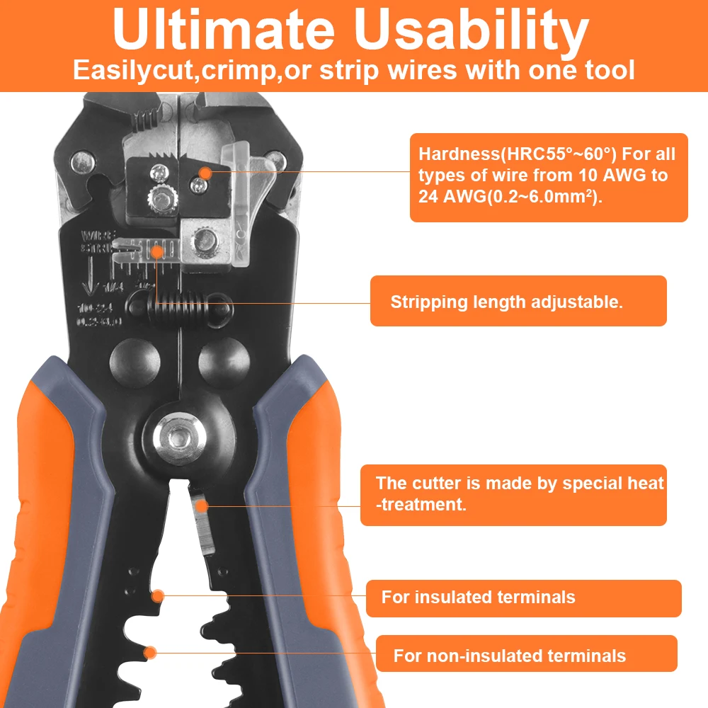 WOZOBUY electric terminal crimping pliers hsc8 6-4 0.25-10mm² 23-7AWG 6-6 0.25-6mm² Crimping tool electrician set Stripper