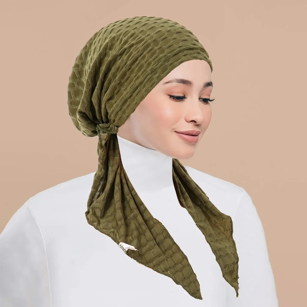 ผู้หญิงใหม่มุสลิมด้านใน Hijab Turban Pre-ผูกหมวกยาวหาง Headscarf Wrap Beanies Bonnet ผ้าพันคอยืด Headwear หมวก