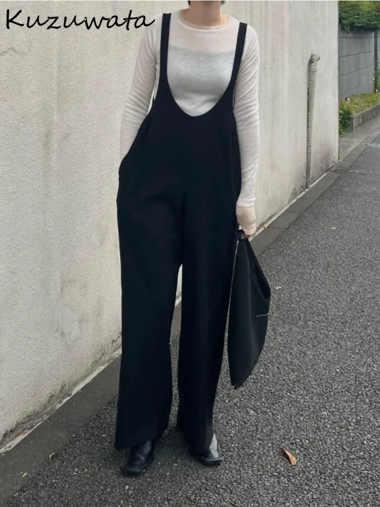 

Kuzuwata High Waist Solid Casual Straps Trousers Loose Elegant Straight Wid Leg Pants Japan Three-dimensional Moda Sweatpants