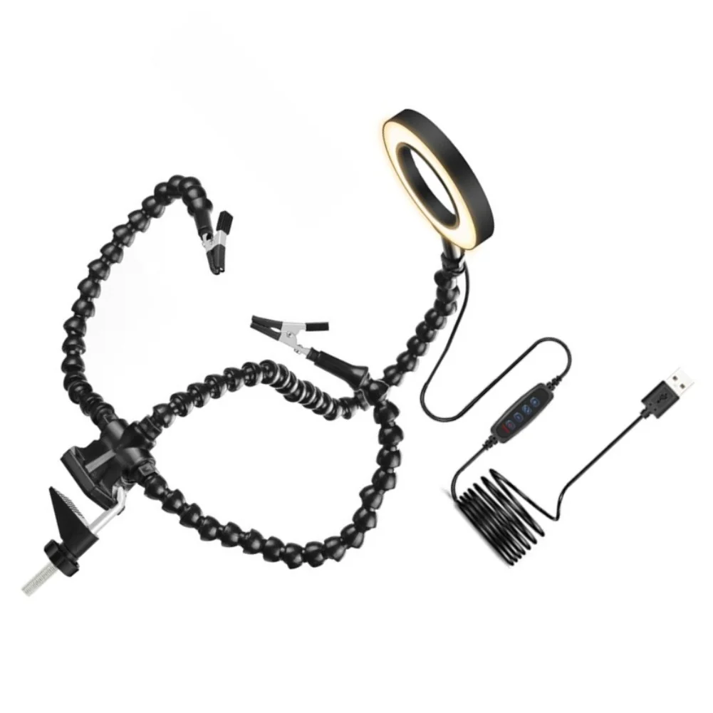 flexible-soldering-helping-hands-with-5-arm-adjustable-clamp-and-built-in-usb-led-ring-light-for-pcb-work-and-electronics-repair